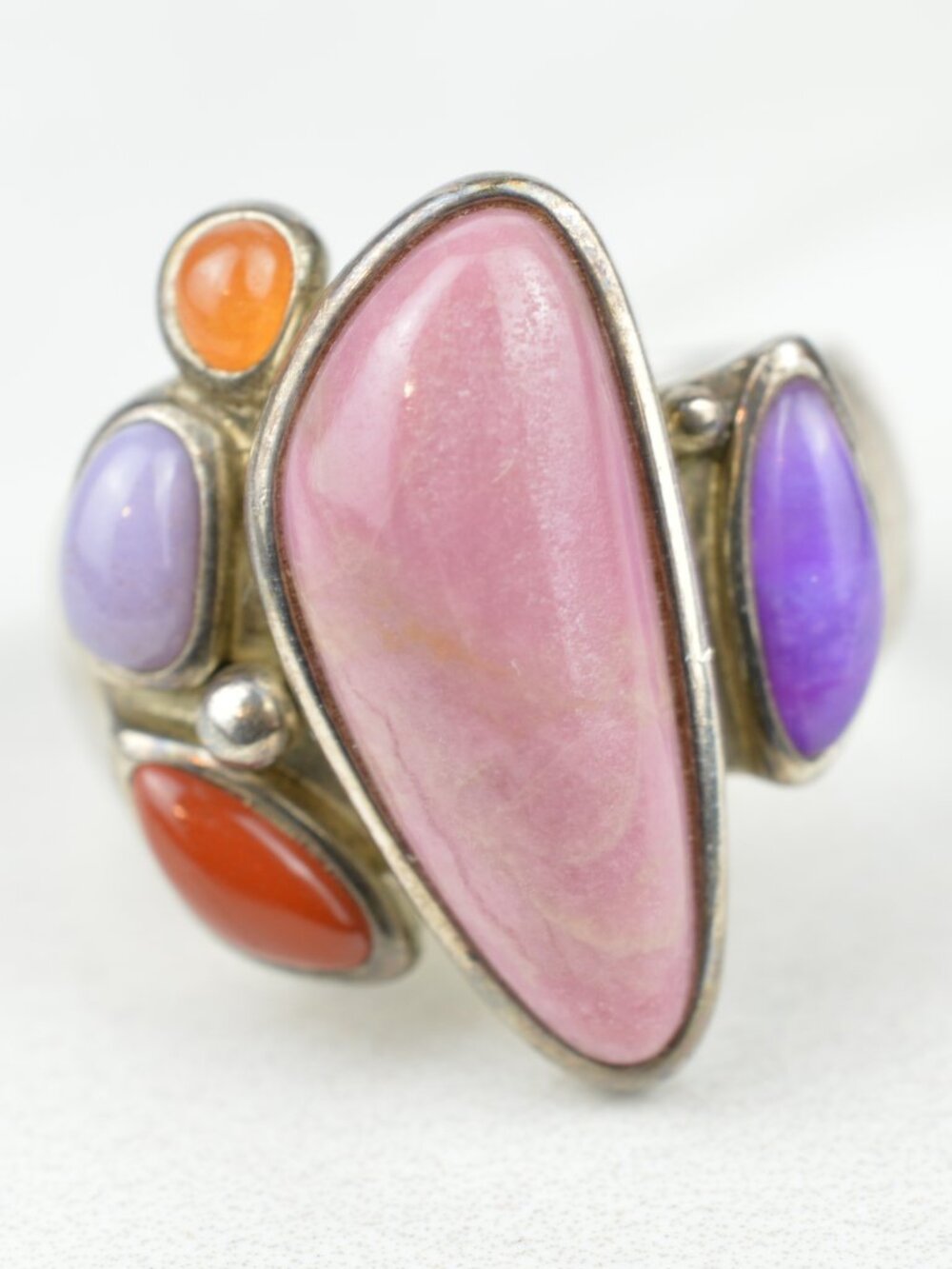 925 Sterling Silver Ring Whitney Kelly Multi Gemstone Band Vtg Pink Size 7.25